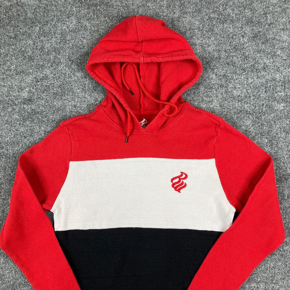 Rocawear Hoodie Womens S Red Black White Waffle Knit Pullover Casual